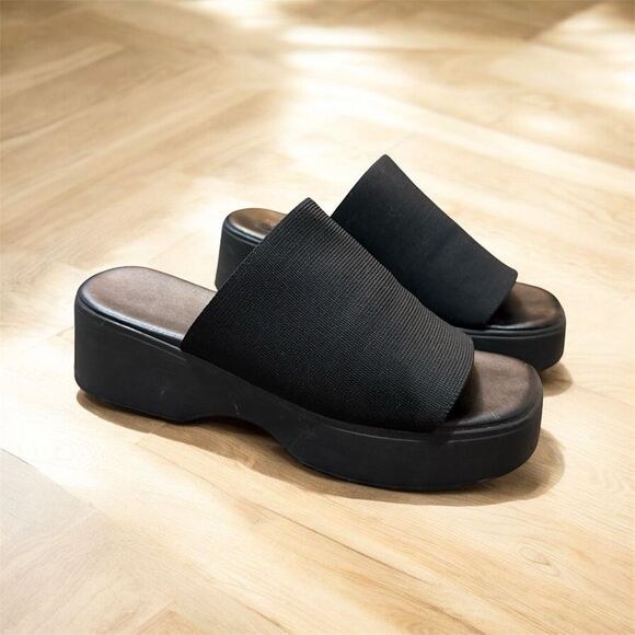 Black Platform Chunky Sandals Wedge 8 Y2K - Picture 1 of 8